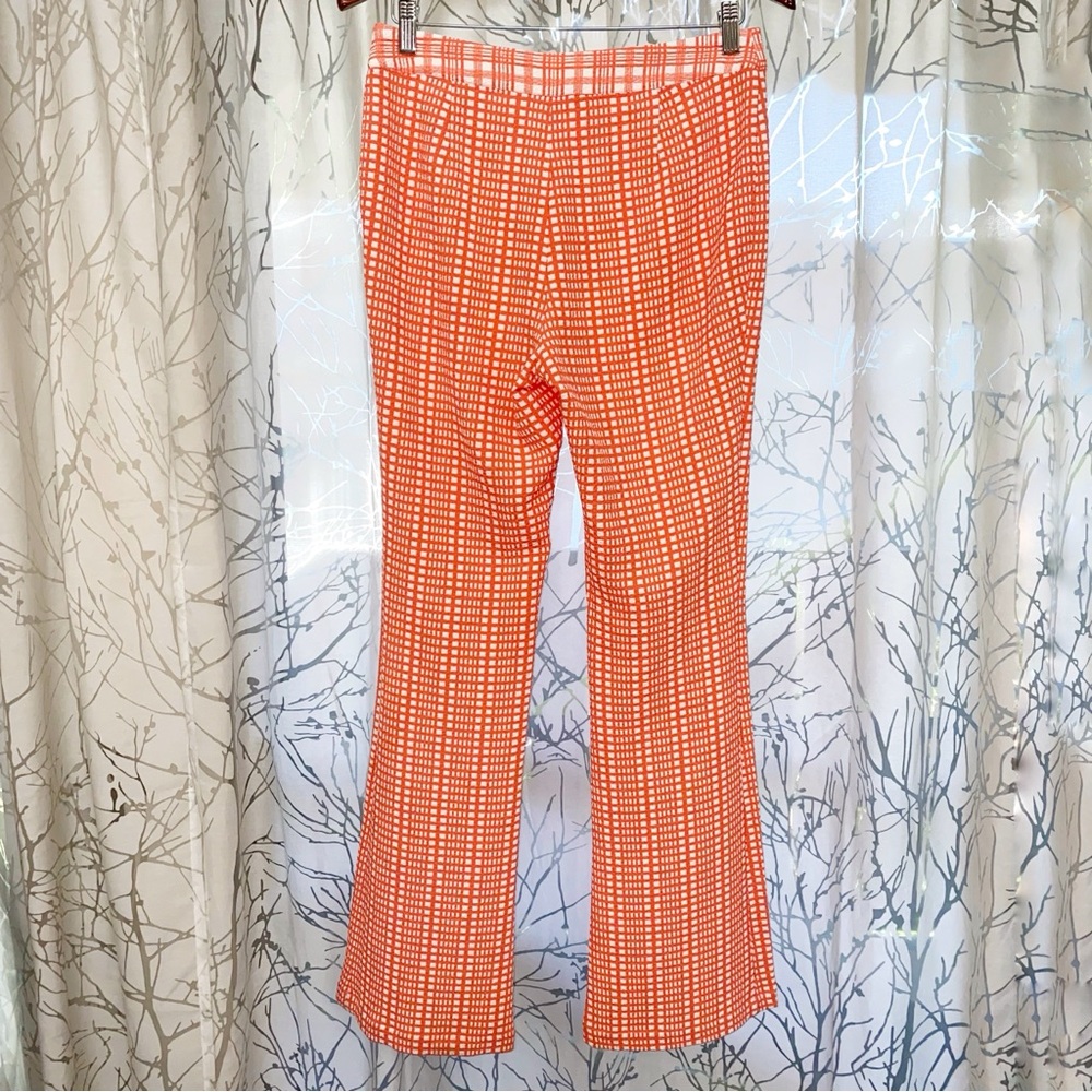 STINE GOYA Orange White plaid gingham print high waist flare Pants - Picture 9 of 16